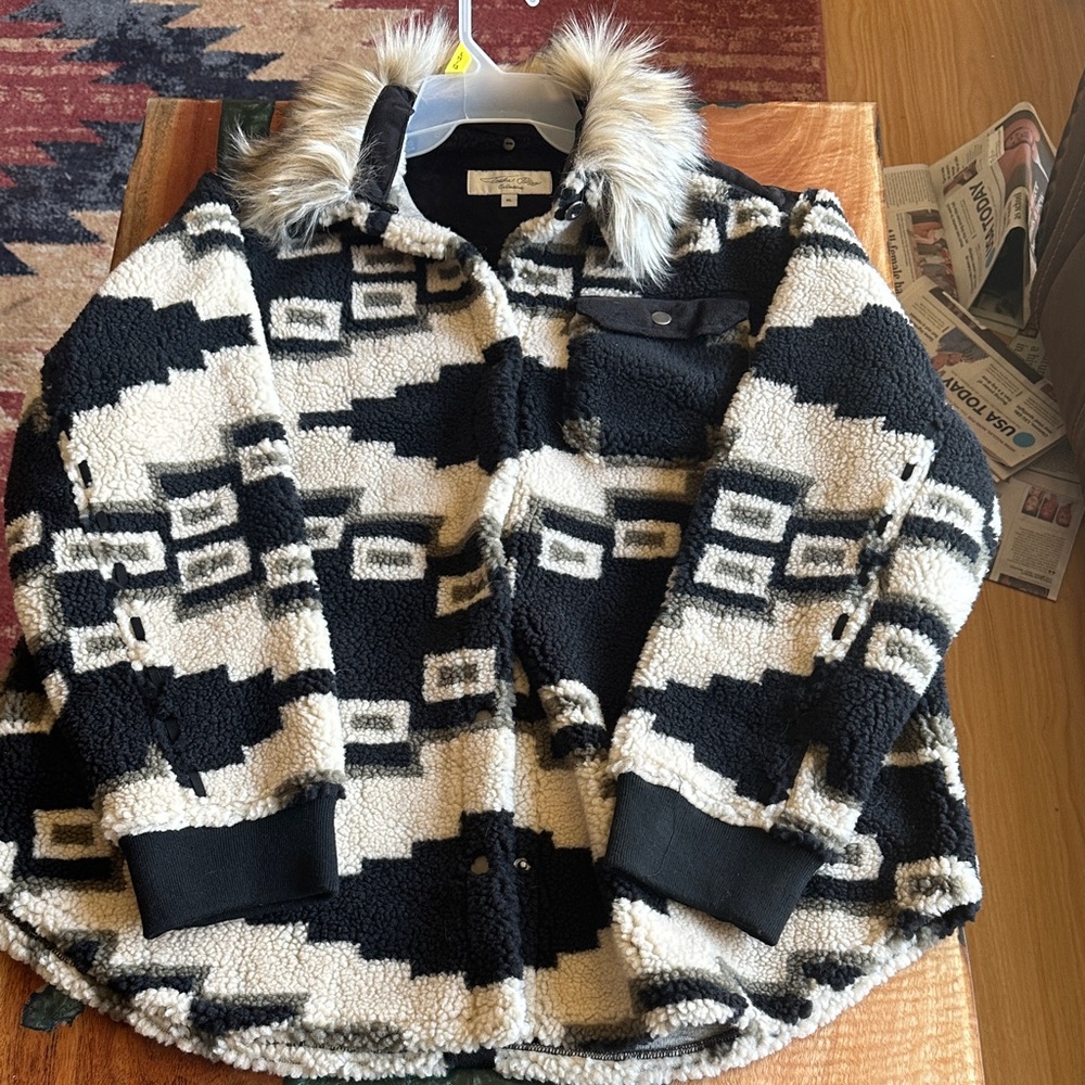 Tasha Polizzi Black and White Geometric Teddy Jacket